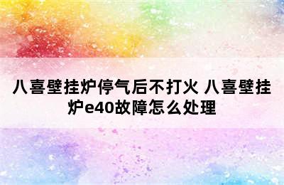 八喜壁挂炉停气后不打火 八喜壁挂炉e40故障怎么处理